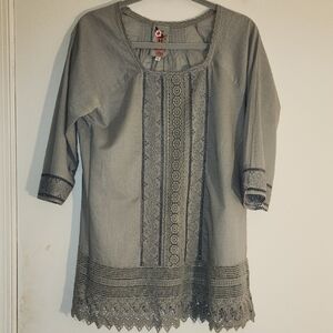 Johnny Was Gray Embroidered Blouse